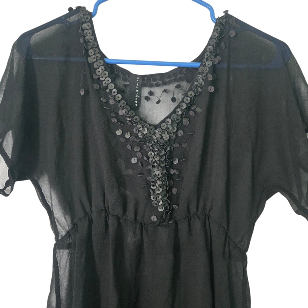 Olivaceous Womens M Black 100% Silk Sequin Sheer Tunic Top Whimsigoth Evening